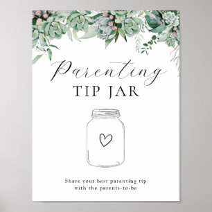 Succulent and Eucalyptus Parenting Tip Jar Poster