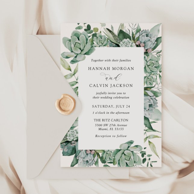 Succulent and Eucalyptus Wedding Invitation (Creator Uploaded)