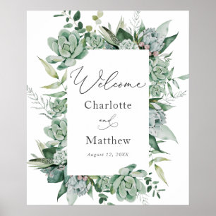 Succulent and Eucalyptus Wedding Welcome Sign