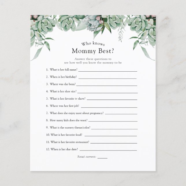 Succulent and Eucalyptus Who Knows Mummy Best (Front)