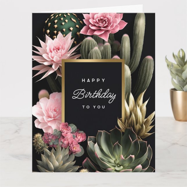 Succulent and flowers background card (Small Plant)