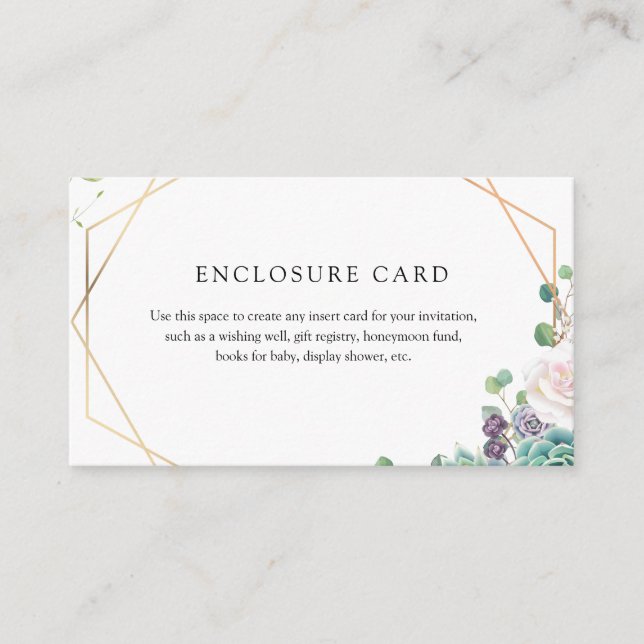 Succulent and Gold Frame Enclosure Card (Front)