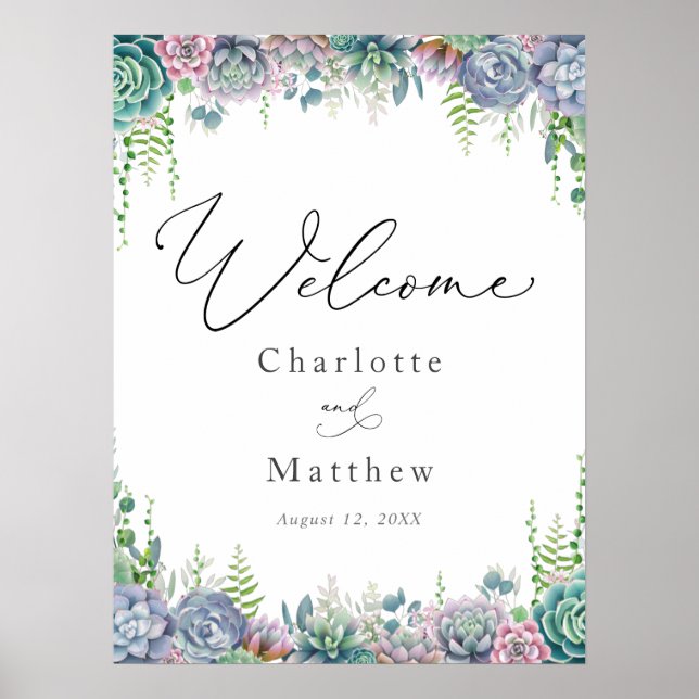 Succulent and Greenery Wedding Welcome Sign (Front)