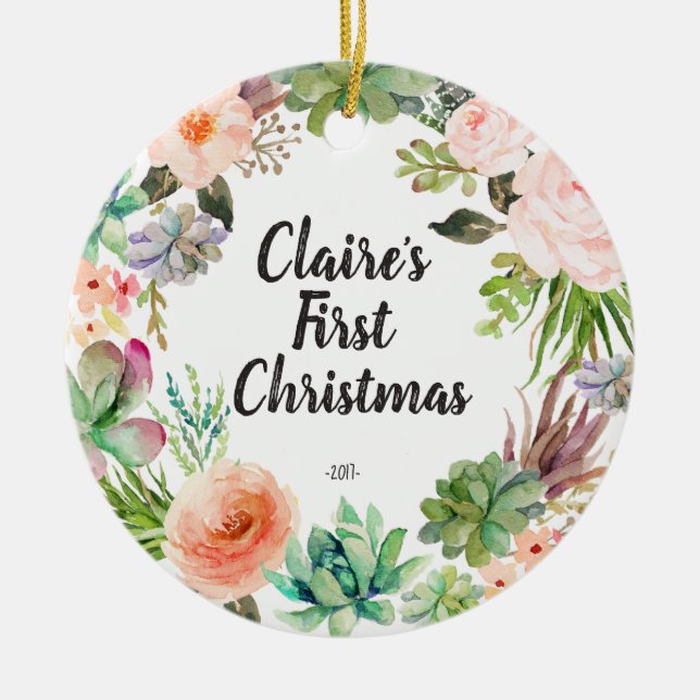Succulent Baby First Christmas Ornament (Front)