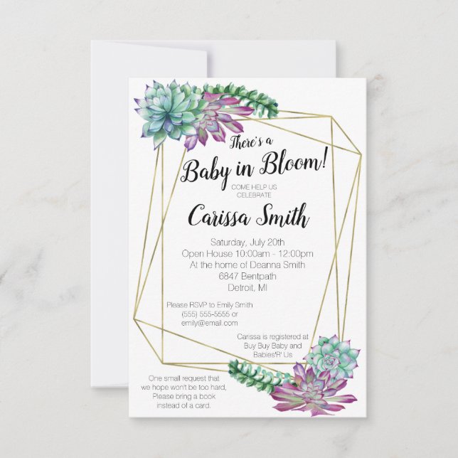 Succulent Baby In Bloom baby shower invitation (Front)