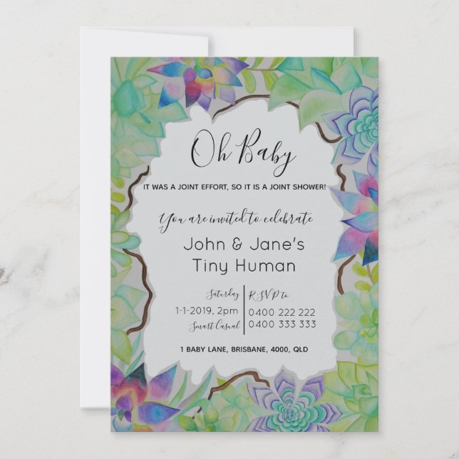 Succulent Baby Shower Invitation (Front)