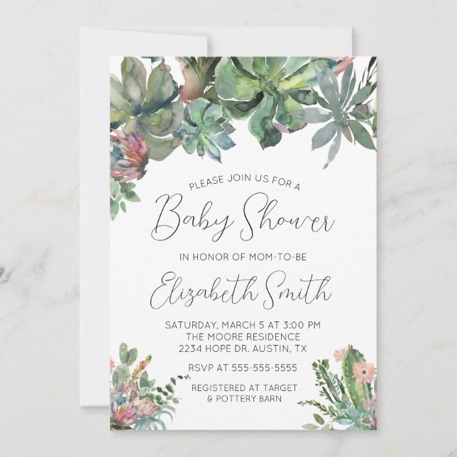Succulent Baby Shower Invitation (Front)
