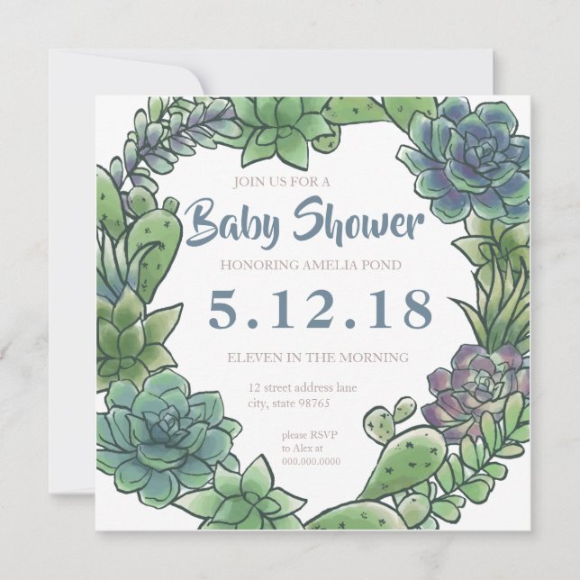 Succulent baby shower invitation card 2 (Front)