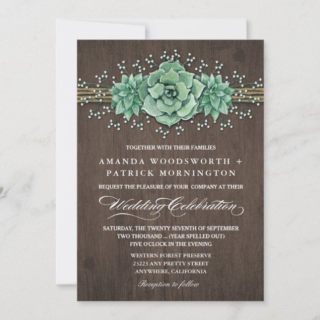 Succulent Baby's Breath Rustic Wedding Invitations (Front)