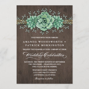 Succulent Baby's Breath Rustic Wedding Invitations