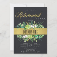 SUCCULENT BLACK GOLD WATERCOLOR WREATH RETIREMENT