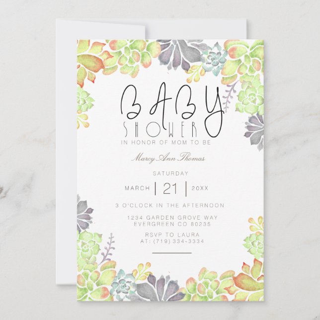 Succulent Bliss Watercolor | Baby Shower Invite (Front)