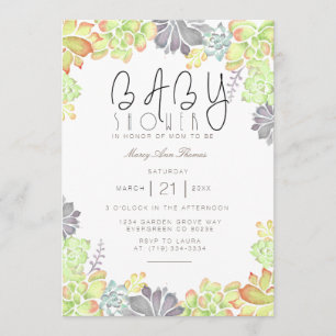 Succulent Bliss Watercolor Baby Shower Invite