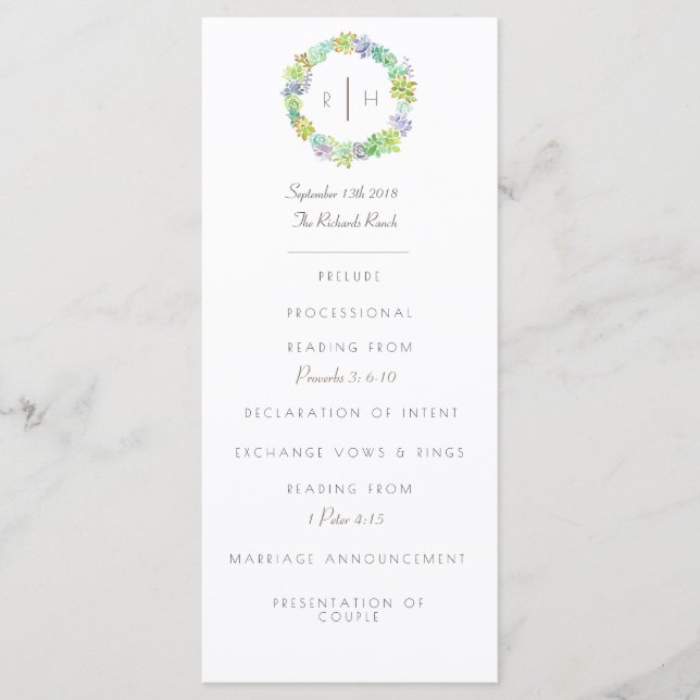 Succulent Bliss Watercolor | Initial | Program Programme (Front)