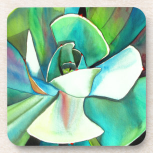Succulent blue and green desert watercolour art coaster