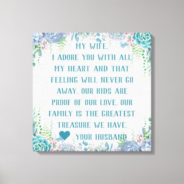 Succulent Borders Custom Letter to Wife  Canvas Print (Front)