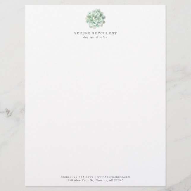 Succulent Botanical Sage Green Watercolor Elegant Custom Letterhead (Front)