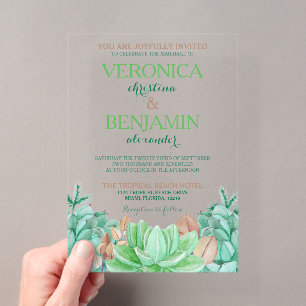 Succulent Bouquet Botanical Floral Wedding Acrylic Invitations