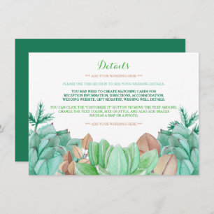 Succulent Bouquet Botanical Floral Wedding Detail Enclosure Card