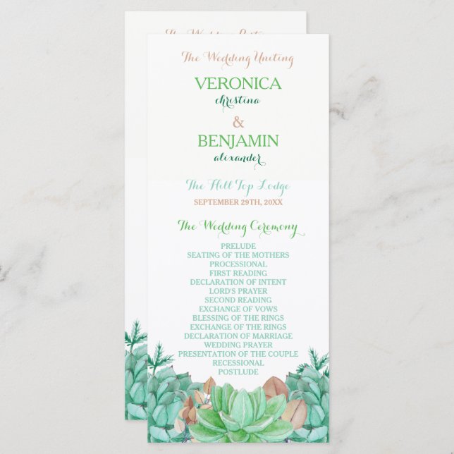 Succulent Bouquet Botanical Floral Wedding Programme (Front/Back)
