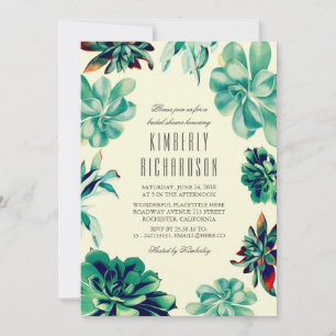 Succulent Bouquet - Floral Teal Bridal Shower Invitation