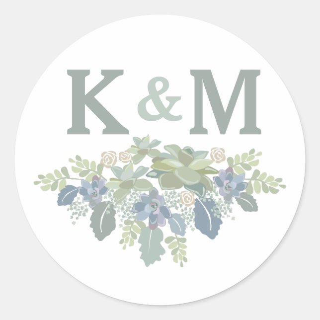 Succulent Bouquet Floral Wedding Initials Sticker (Front)