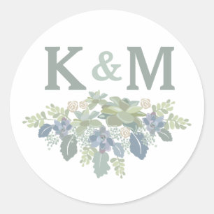 Succulent Bouquet Floral Wedding Initials Sticker