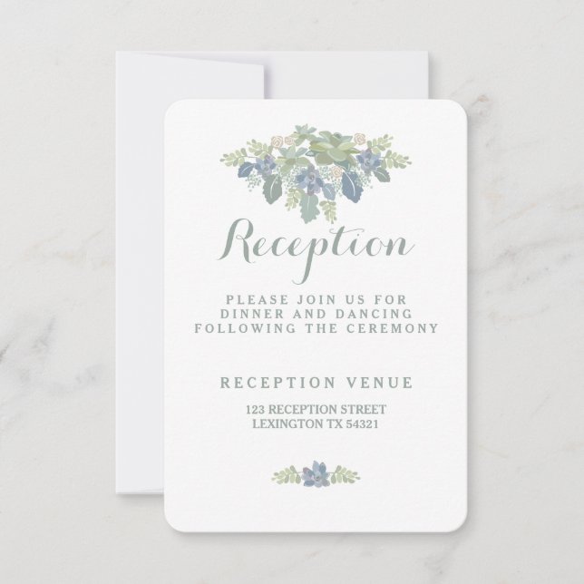 Succulent Bouquet Floral Wedding Reception Card (Front)