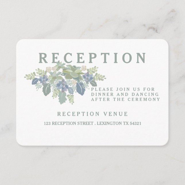 Succulent Bouquet Floral Wedding Reception Card (Front)