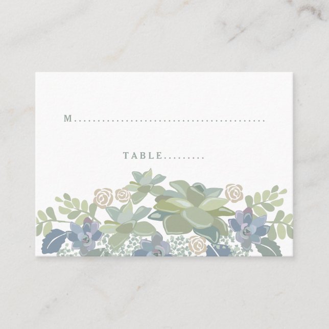 Succulent Bouquet Floral Wedding Seating Card (Front)