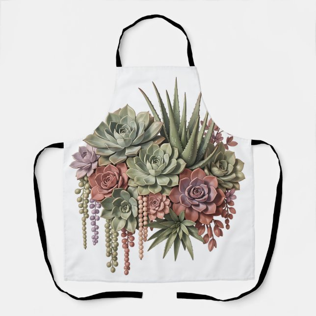 Succulent Bouquet Green Pink Apron (Front)