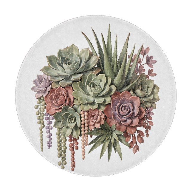 Succulent Bouquet Green Pink Cutting Board (Front)