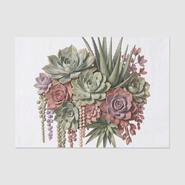 Succulent Bouquet Green Pink Tissue Paper (Front)