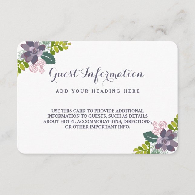 Succulent Bouquet II Floral Wedding Insert Card (Front)