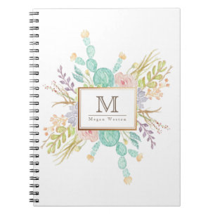 Succulent Bouquet Watercolor   Initial Spiral Notebook