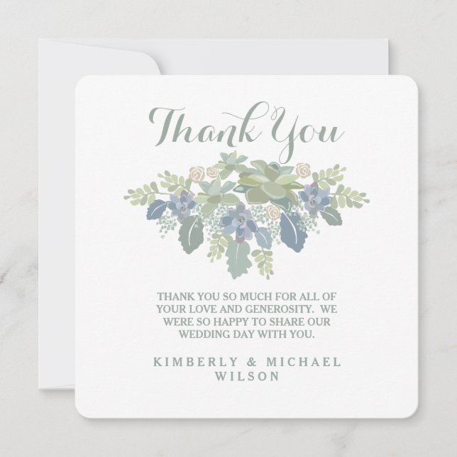 Succulent Bouquet Wedding Photo Save the Date Thank You Card (Front)