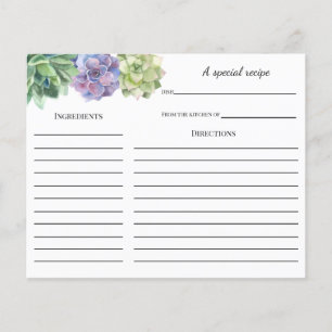 Succulent Bridal Shower Recipe card