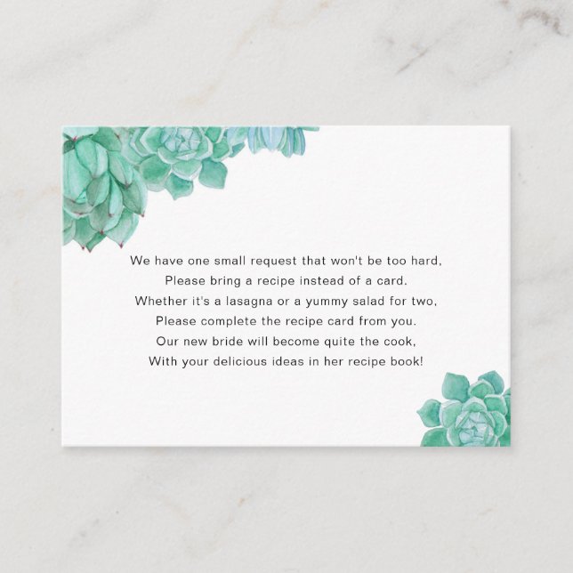 Succulent Bridal Shower Recipe Request Card (Front)