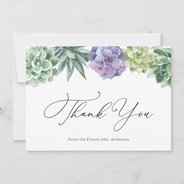 Succulent Bridal Shower Thank You  Note Card (Front)