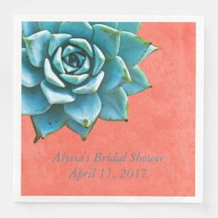 Succulent Bridal Shower Watercolor Orange Lace Napkin
