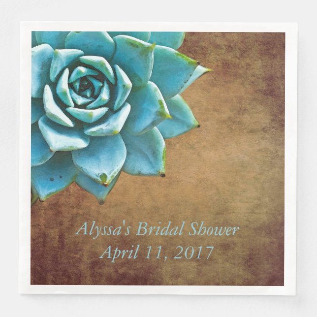 Succulent Bridal Shower Watercolor Rustic Brown Napkin (Front)