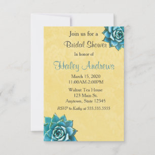 Succulent Bridal Shower Watercolor Yellow Lace Invitation