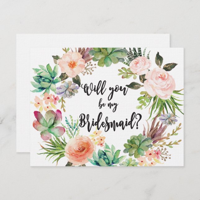 Succulent Bridesmaid Proposal Card Cactus (Front/Back)