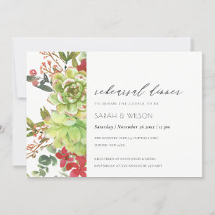 Succulent Cacti Red Flora Rehearsal Dinner  Invite