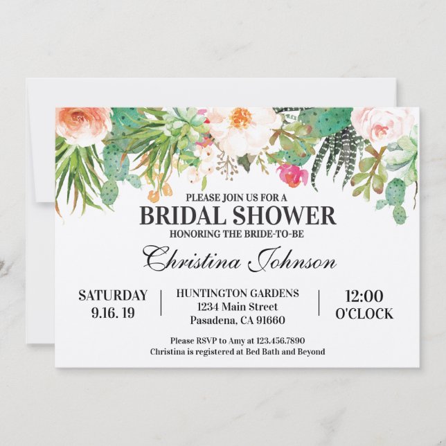 Succulent Cactus Bridal Shower Invitation (Front)