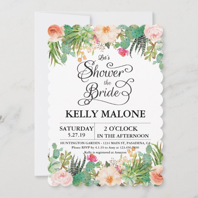 Succulent Cactus Bridal Shower Invitation (Front)