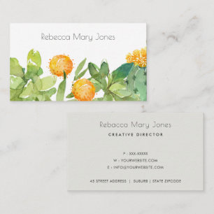 SUCCULENT CACTUS FLORAL GARDEN WATERCOLOR BUSINESS CARD