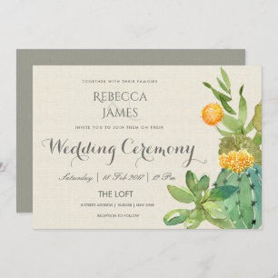 SUCCULENT CACTUS FLORAL GARDEN WEDDING INVITATION