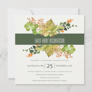 SUCCULENT CACTUS FLORAL WATERCOLOR BABY SHOWER INVITATION