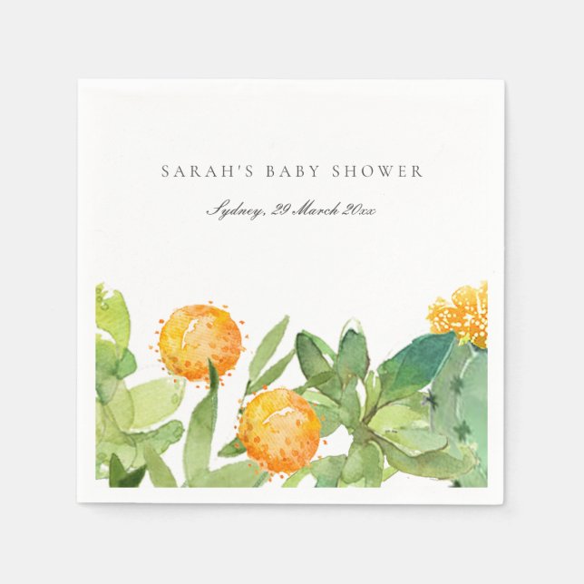 SUCCULENT CACTUS FLORAL WATERCOLOR BABY SHOWER NAPKIN (Front)